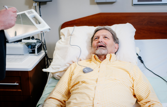 Male patient lying down in UAB Sleep Center