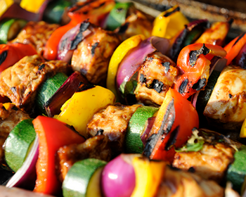 Grilled chicken and vegetable skewers